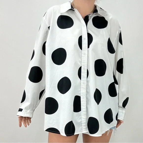 Lane Bryant Polka Dot Button Down Shirt - Picture 2 of 5